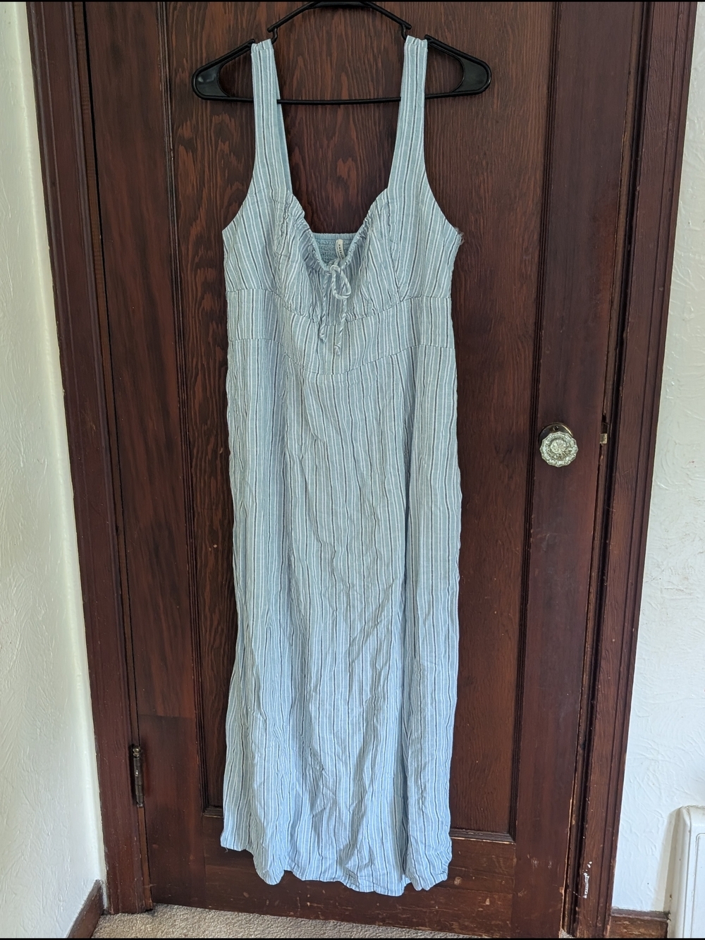 American Eagle Outfitters Light Blue Striped Midi Dress with Side Slit